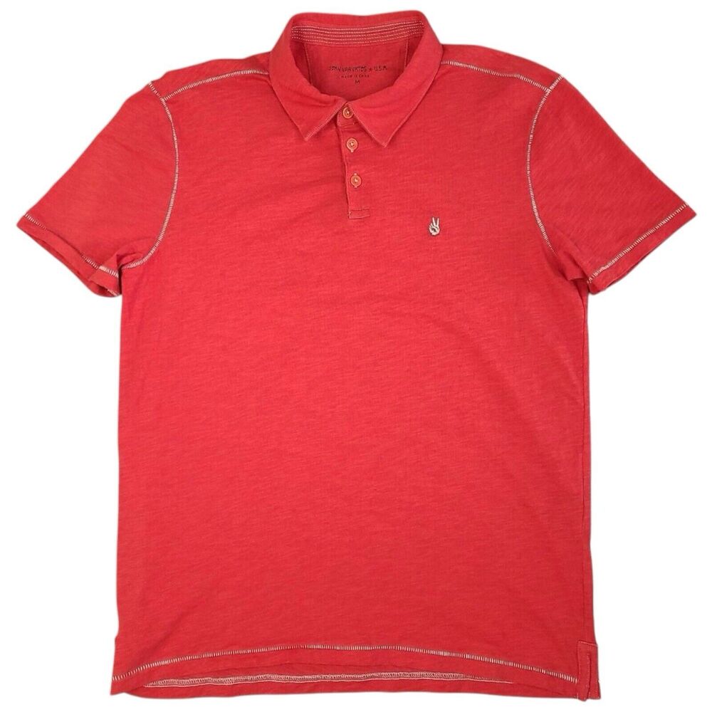 John Varvatos Star USA Mens Red Slub Knit Peace Sign Logo Polo Shirt Size M‎